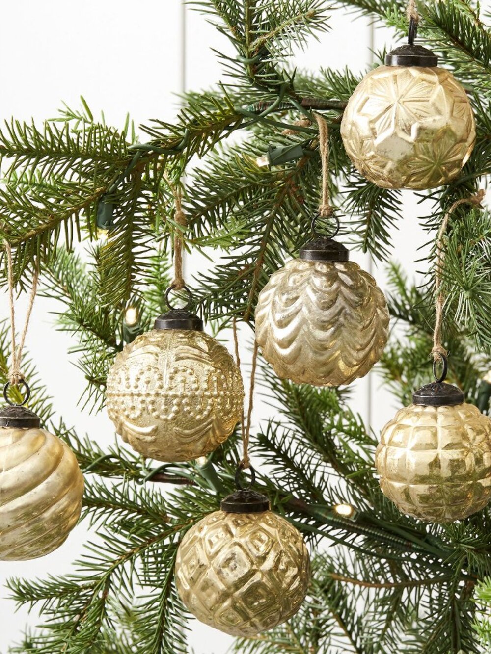 Mercury Glass Adorned Ornament Set Gold